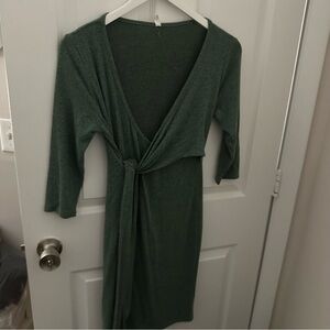 Green 3/4 Sleeve Tie Front Maternity Dress